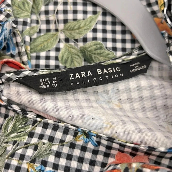 ZARA Basic Collection Floral Gingham Ruffle Asymmetrical Top Size M - Picture 6 of 8